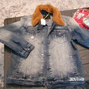 NEW Smoke Rise Men's Denim Jacket  Collar Distressed Blue Size LARGE RET $160